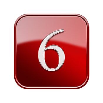 Number six red glossy, isolated on white background