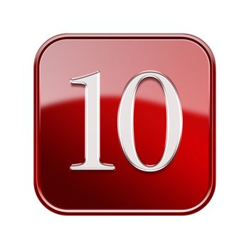 Number ten icon red glossy, isolated on white background