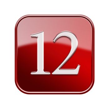 Twelve icon red glossy, isolated on white background
