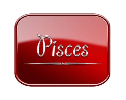 Pisces zodiac icon red glossy, isolated on white background