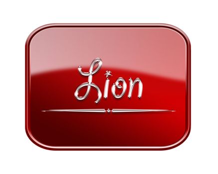 Lion zodiac icon red glossy, isolated on white background