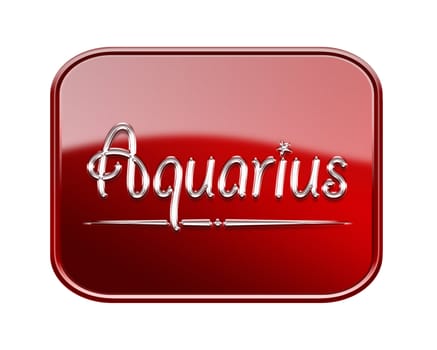 Aquarius zodiac icon red glossy, isolated on white background