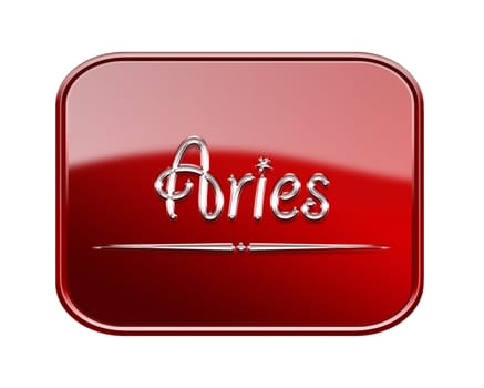 Aries zodiac icon red glossy, isolated on white background