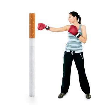 No smoking. Young girl boxing cigarette