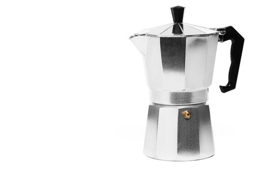 metal espresso coffee maker on white background