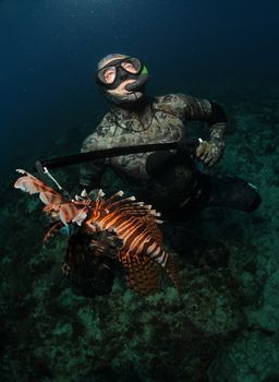 spearing lionfish in Florida with spear gun