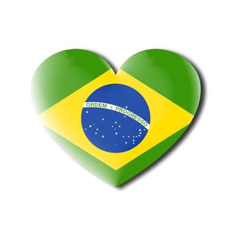 The Brazilian flag painted on 3d heart symbol on white background