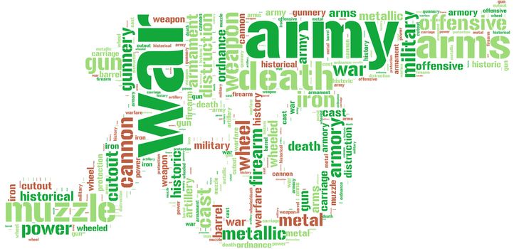 Cannon tag cloud pictogram with green words on a white background