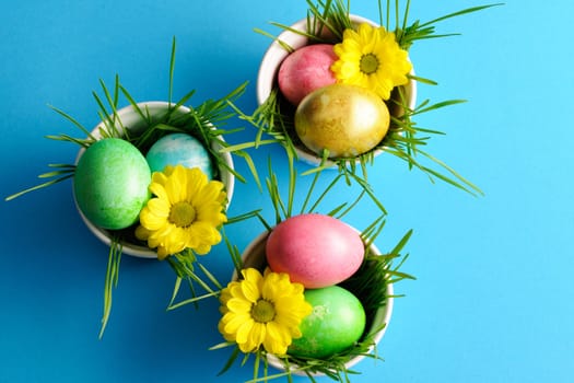 Colored easter eggs on table