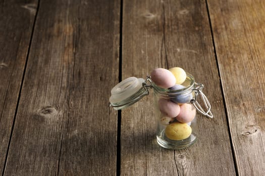 Colored easter eggs on table