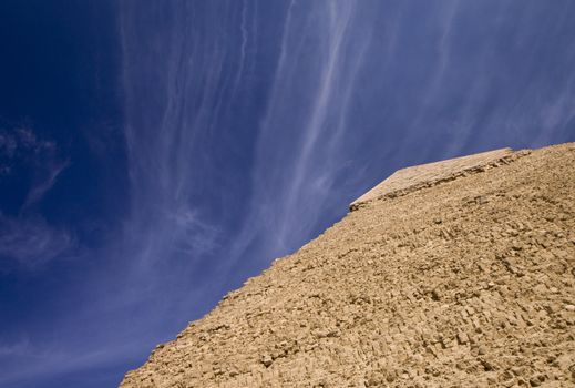 View of the summit pyramid of Egypt, against the blue sky
