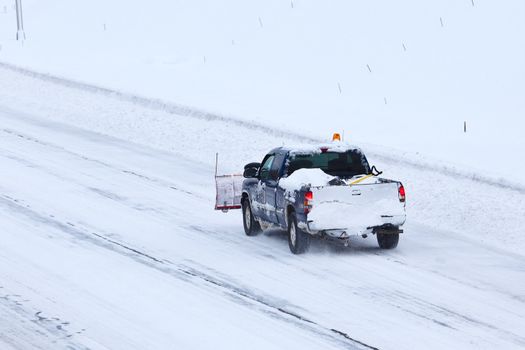 NORWALK,CT - FEBRUARY 09:  Car on I-95 after winter storm in Norwalk on February 09,20123