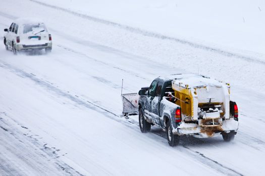 NORWALK,CT - FEBRUARY 09:  Car on I-95 after winter storm in Norwalk on February 09,20123