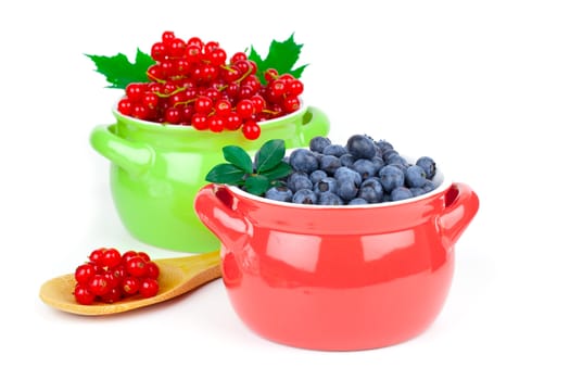 delicious red currant and blueberry, isolated on white background