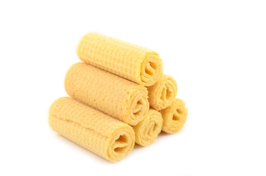 Dairy crispy wafer rolls without filling close-up