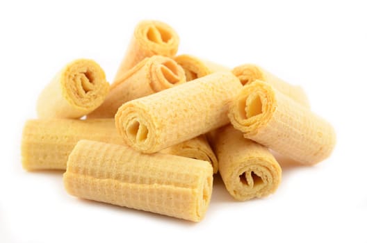 Dairy crispy wafer rolls without filling close-up