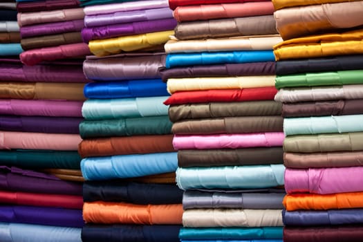 stacked colorful fabrics in the Grand Bazaar in Istanbul, Turkey 