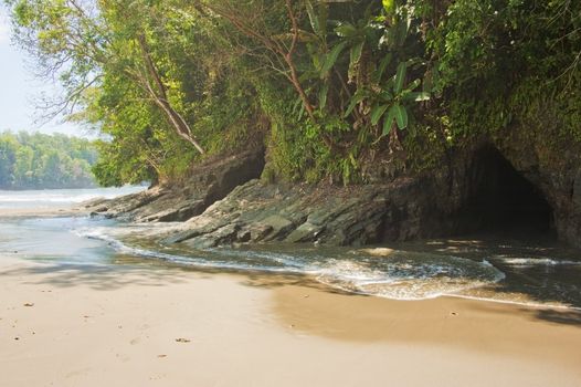 Interesting caves created by wave action at Playa Ventenas Costa Rica.