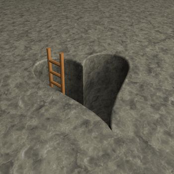 heart-shaped hole and ladder - 3d illustration