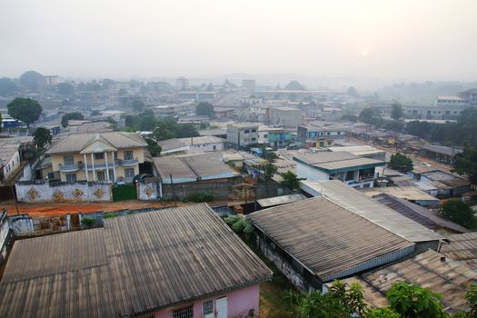 Early morning lights on a typical central African metropol, developping country, Yaounde, Cameroon.