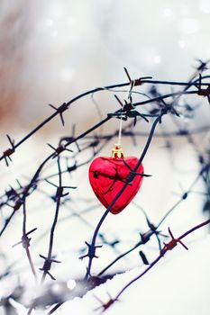 Heart and barbed wire. Love symbol. Symbol of love and metal