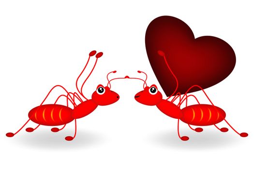 red ant carrying a red heart