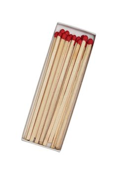 red matches in a white box isolated on a white background