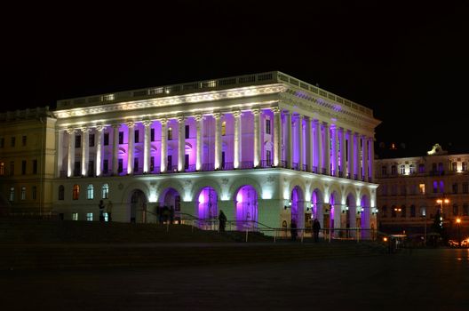 Historical Building at night. Kiev Conservatory, Ukraine