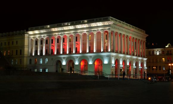 Historical Building at night. Kiev Conservatory, Ukraine