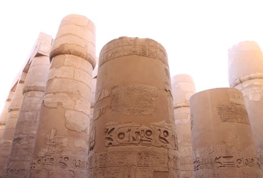 Ancient stone columns in the temple in Egypt