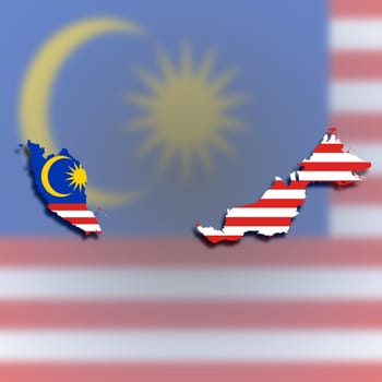 Map of Malaysia filled with flag, isolated