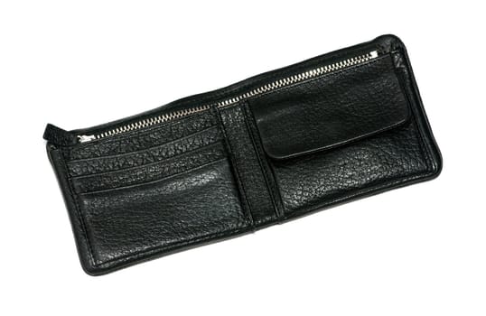 Black leather wallet isolated on white background.