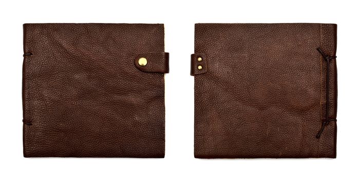 handmade leather brown notebook isolated on white