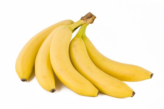 Bunch of five fresh bananas, tropical fruits isolated on white