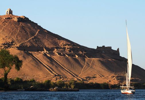 Sailboat on the Nile river near Aswan, Egypt