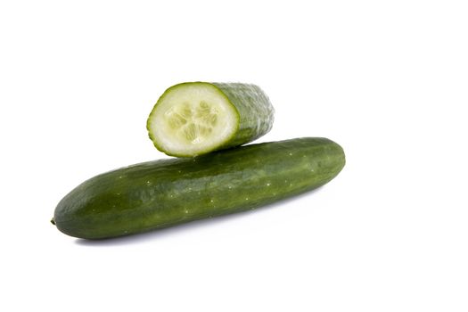 Green fresh cucumbers isolated on white background, vegetables
