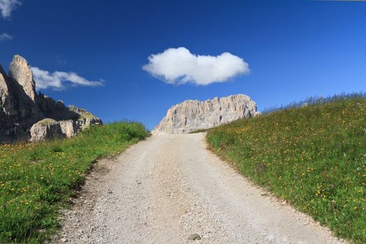 small road in Gardena Pass, Italian Dolomites