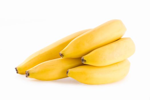 Bunch of fresh yellow bananas, tropical fruits on white