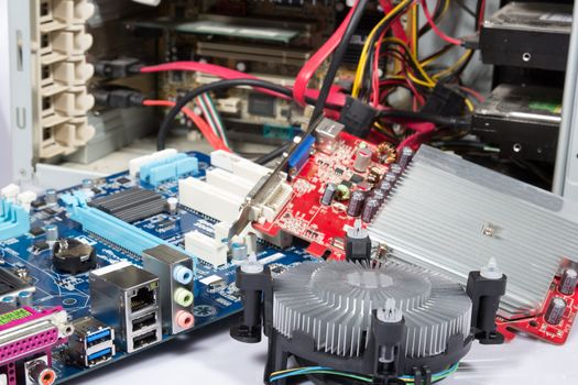 computer repair or upgrade, open pc and parts at it