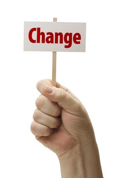 Change Sign In Male Fist Isolated On A White Background.