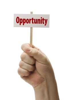 Opportunity Sign In Male Fist Isolated On A White Background.