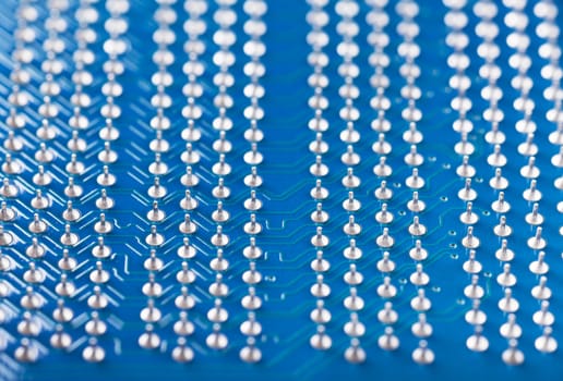 Macro view of blue printed circuit board