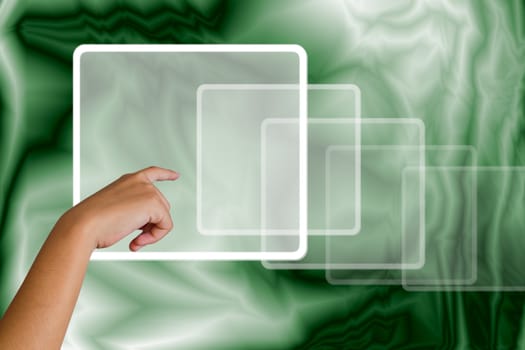 hand pushing on a touch screen interface