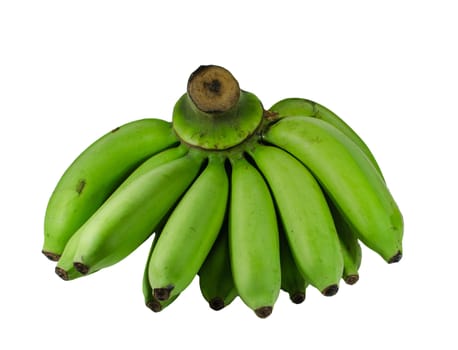 Green bananas do not ripe on a white background.