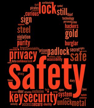 safety lock shaped tag cloud for security concept