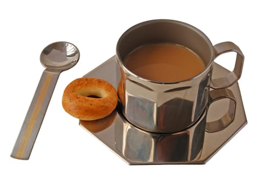Metal cup of coffe