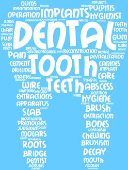 tagcloud tooth-shaped, the symbol of dental surgery