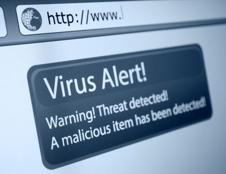 Closeup of Virus Alert Sign in Internet Browser on LCD Screen