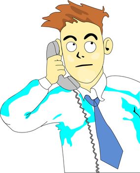Frame of business man cartoon alike who makes a telephone call.