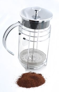 Coffee press with fresh ground coffee